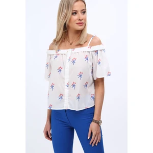 Cream blouse with exposed shoulders