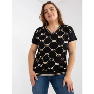 Black blouse plus sizes with V-neck