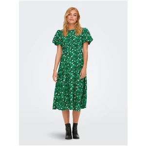 Green Floral Midish dress with TIE ONLY Alessandra - Women