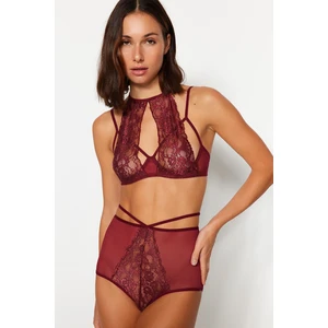 Trendyol Burgundy Lace Barbell Neck Piping Detailed Capless Underwear Set