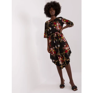 Black midi dress with print and 3/4 sleeves