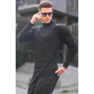 Madmext Čierny Slim Fit Polovičný Rolák Pánsky Pletený Sveter 6343