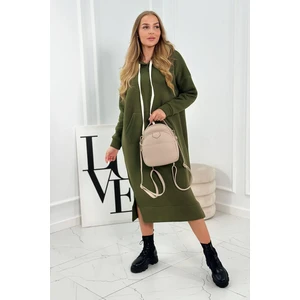 Long dress with a hood in khaki color