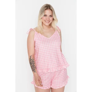 Trendyol Curve Plus Size Knitted Pajamas with Printed Straps