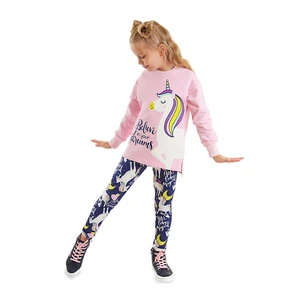 Mushi Unicorn Girl Kids Pink Sweatshirt, Navy Blue Leggings Set.