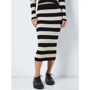 Cream-Black Ladies Striped Sweater Midi Skirt Noisy May Jaz - Ladies