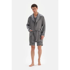 Dagi Gray Shawl Collar Jacquard Satin Groom Dressing Gown