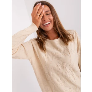 Light beige women's classic sweater with cuffs