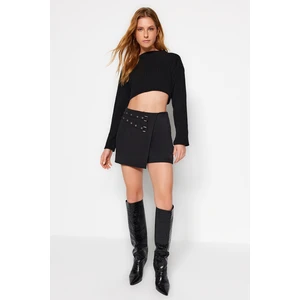 Trendyol Black Weave Belt Shorts Skirt