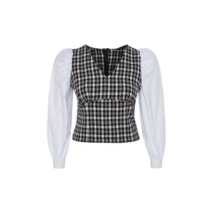 Trendyol Curve White Tweed Patterned Blouse