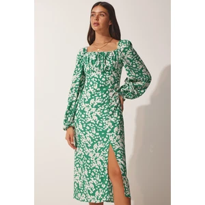 Happiness İstanbul Women's Green Patterned Viscose Woven Dress