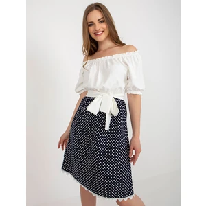 Ecru-Navy Spanish cocktail dress with belt