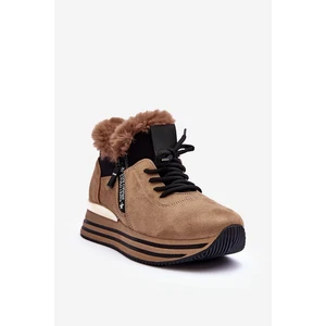 Platform sports shoes with fur, dark beige Jamarie