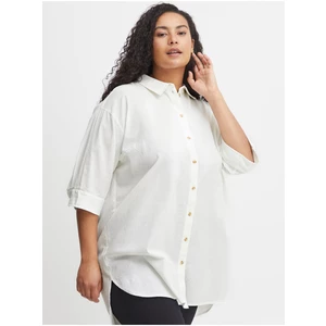 White Ladies Shirt with Linen Fransa - Ladies