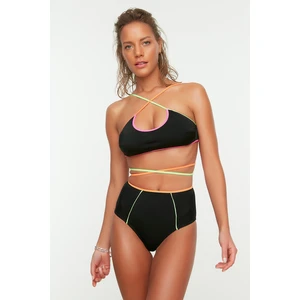 Trendyol Black High Waist Colorful Bias Detailed Bikini Bottom