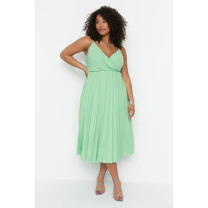 Trendyol Curve Green Double Breasted Collar Knitted Strap Dress