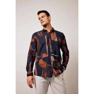 DEFACTO Regular Fit Polo Neck Patterned Cotton Long Sleeve Shirt