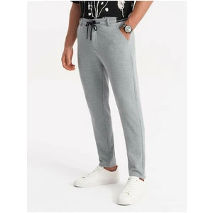 Ombre Men's knitted pants with elastic waistband - light grey