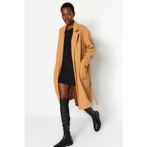 Trendyol Camel Belted Long Stamped Coat