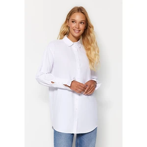 Trendyol White Ruffle Detail Woven Cotton Shirt