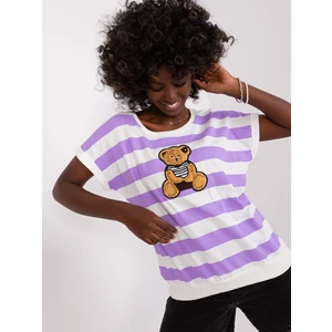 White-violet striped blouse with teddy bear