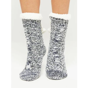 Socks decorated with braid stitch and sequins navy blue