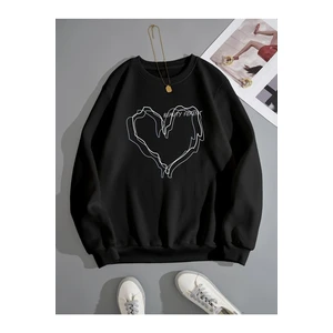 Know Women's Black Striped Heart Print Oversized Sweatshirt