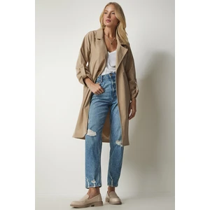 Happiness İstanbul Women's Beige Belted Seasonal Trench Coat