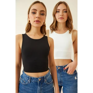 Happiness İstanbul Women's Black and White Strapless Sandy 2-pack Crop Top