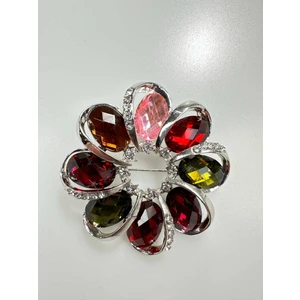 Brooch XZ459-222 Silver + Multi-Colored