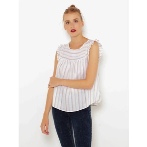 White striped blouse with ruffles CAMAIEU - Women