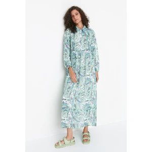 Trendyol Blue Shawl Patterned Shirt Collar Chiffon Dress