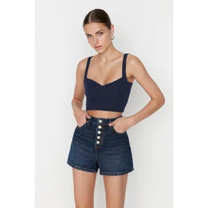 Trendyol Dark Blue Front Buttoned Denim Shorts