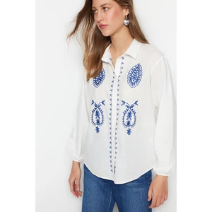 Trendyol Ecru Embroidered Woven Shirt