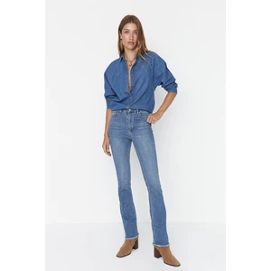 Trendyol Blue High Waist Skinny Flare Jeans with Tasseled Legs