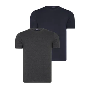 DUAL SET T8569 DEWBERRY BIKE COLLAR MENS T-SHIRT-ANTHRACITE-NAVY BLUE