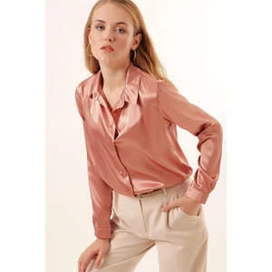 Bigdart 3964 Lightly Flowing Satin Shirt - Camel