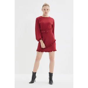 Trendyol Burgundy Belted Dress