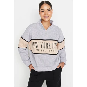 Trendyol Gray Melange Basic Printed Thick Inside Fleece Knitted Sweatshirt