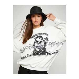 Koton Anime Sweatshirt Oversize Crew Neck Long Sleeve Fleece Inner