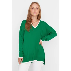 Trendyol Green Oversize V Neck Knitwear Sweater