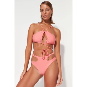 Trendyol Pink Halter Neck Accessory Bikini Top