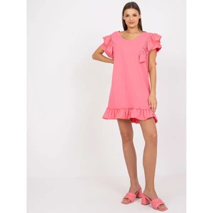 Pink summer dress with a frill and an application