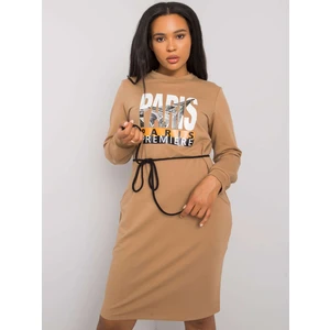 Large camel dress with print