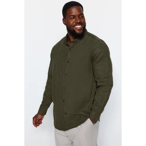 Trendyol Green Regular Fit Button Collar Flannel Winter Plus Size Shirt