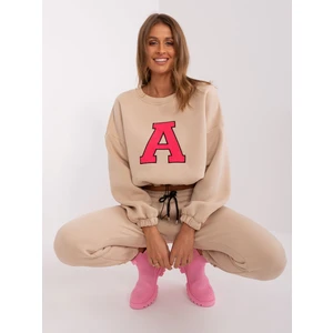 Beige and fluoro-pink tracksuit with letter A