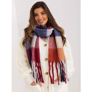 Checkered women's scarf in burgundy and orange color