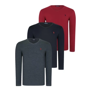 TRIPLE SET T8587 DEWBERRY V-NECK MEN'S SWEATSHIRT-BLACK-ANTHRACITE-BURGUNDY