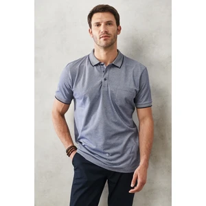 ALTINYILDIZ CLASSICS Pánské nesmršťovací bavlněné tkaniny Regular Fit Relaxed Fit Navy Blue Roll-Up Polo Neck Pocket T-Shirt