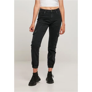 Women's Organic Stretch Denim Cargo Pants Black Washed